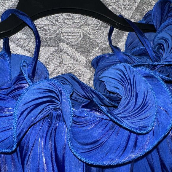 Cato Women’s Royal Blue Shimmer Ruffle Blouse Small NWT - Picture 2 of 10